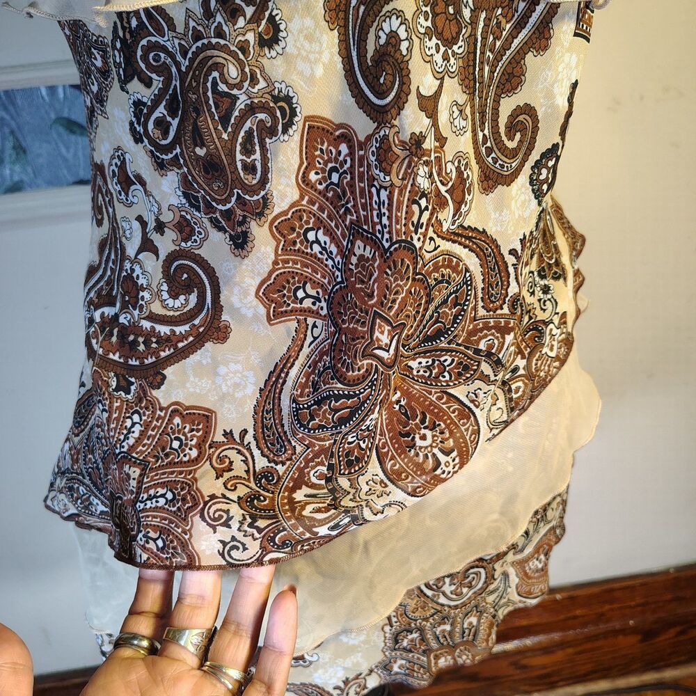 VTG Y2K Whimsical Layered Asymmetrical Paisley Brown Tanktop/T54 - Picture 2 of 8
